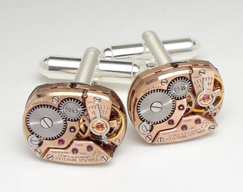 Genuine Omega Watch Cufflinks in Rose Gold ideal Wedding or Anniversary Gift Grooms Formal Wear Silver Mens Cuff Links Steampunk Jewelry