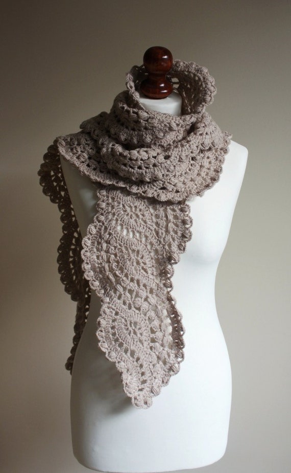 Crocheted long lace scarf