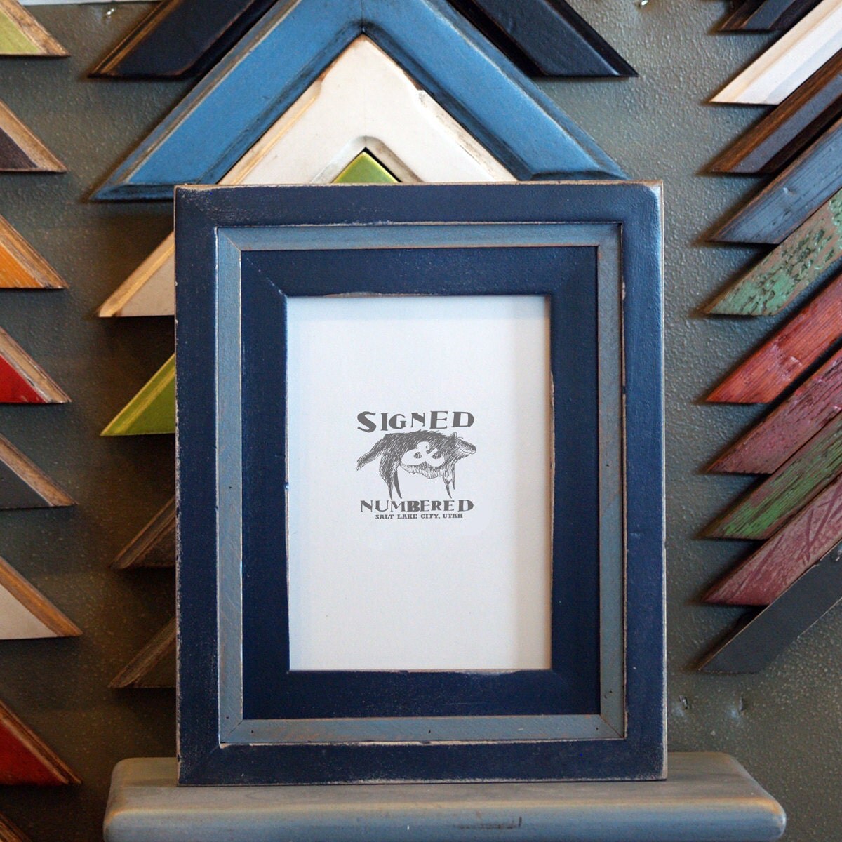 5x7 Picture Frame with Vintage Navy Blue by signedandnumbered