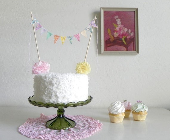 Fuschia Blush Fabric Bunting Cake Topper Decoration / Vintage Circus Style / As Seen on HGTV Blog Il_570xn