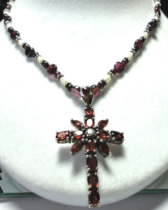 Garnet Cross Necklace Gorgeous Garnet Starburst Cross Pendant