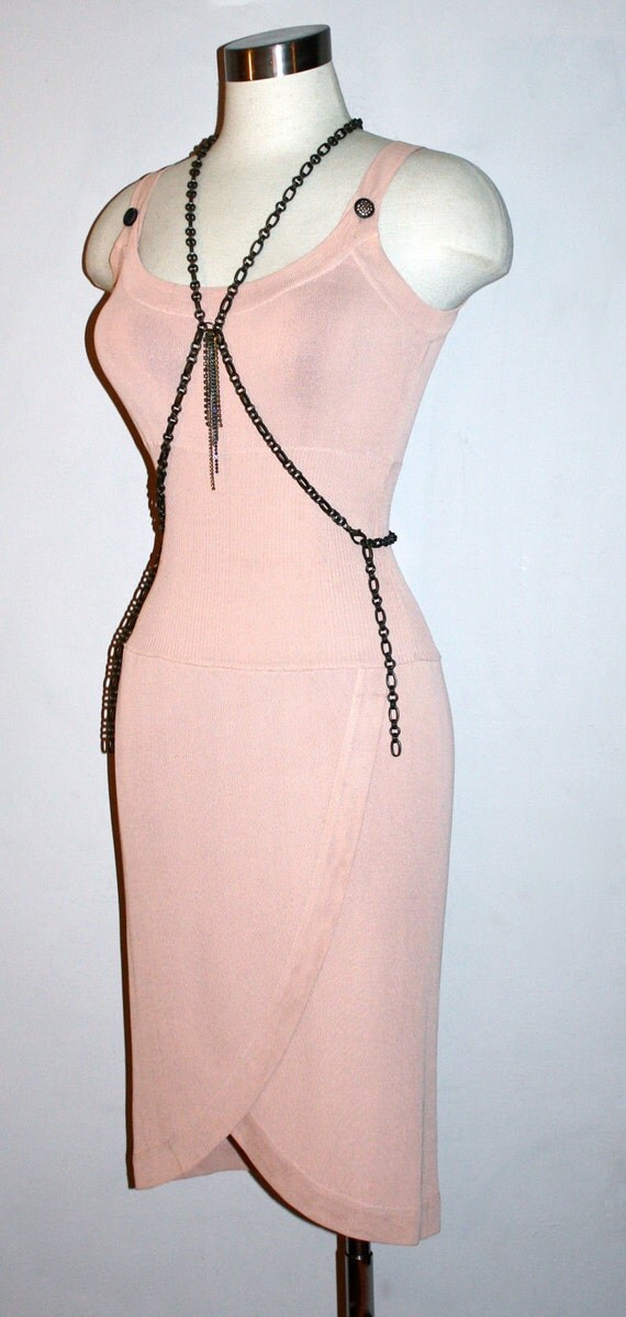 KARL LAGERFELD Vintage Knit Dress Pale Peach Slinky by StatedStyle