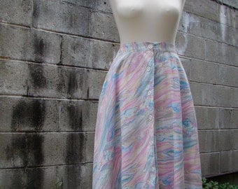 Vintage 60s / Mad Men / Pin up / Pastel / Water Color / Skirt / SMALL