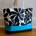 EXTRA Large Beach Bag // Tote in Black Floral with a pinch of Turquiose