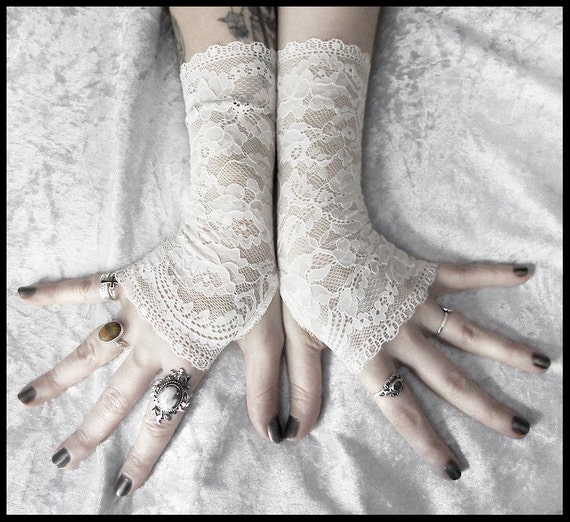 Lace Gloves Fingerless | Off White Pale Ivory Floral | Bridal Woodland Wedding Romantic Austen Arm Warmers Bellydance Gothic Goth | Patience by ZenAndCoffee steampunk buy now online Lace Gloves Fingerless | Off White Pale Ivory Floral | Bridal Woodland Wedding Romantic Austen Arm Warmers Bellydance Gothic Goth | Patience by ZenAndCoffee steampunk buy now online