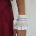 Lilac Lady Cuff - Neo-Romantic White Cotton Ruffle Cuff with Vintage Crocheted Lace andLlilac Leather trim
