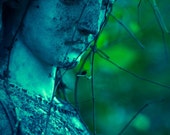 Cemetery Photograph - Angel Face, Blue and Green, Condolence Gift, Tombstone, Sadness and Grief, Graveyard - Angel - 8 x 12 - Fine Art Photo