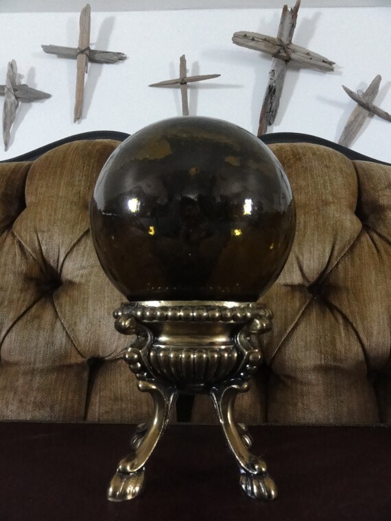 Items similar to Antique Gazing Ball with Golden Brass Pedestal on Etsy