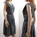 Vintage 1950s Dress Black and White Plaid Sundress / Small