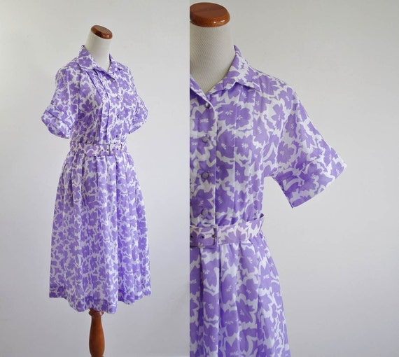 Vintage Shirtwaist Dress 80's Lavender Purple & by mituvintage