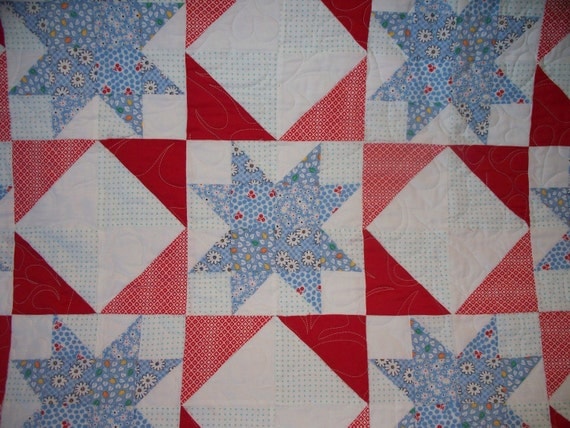 Red White and Blue Star Quilt by PennyLaneCottage on Etsy