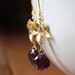 Purple amethyst heart briolettes and gold lotus bloom earrings E105-G