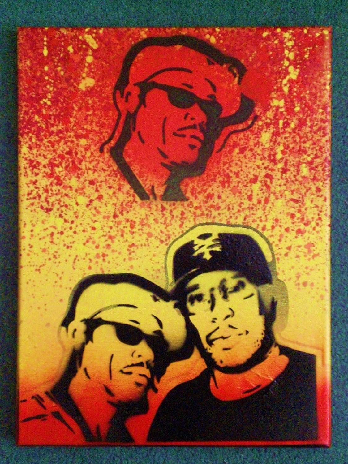 Guru & Premier from Gangstarr stencil art spray paints canvas