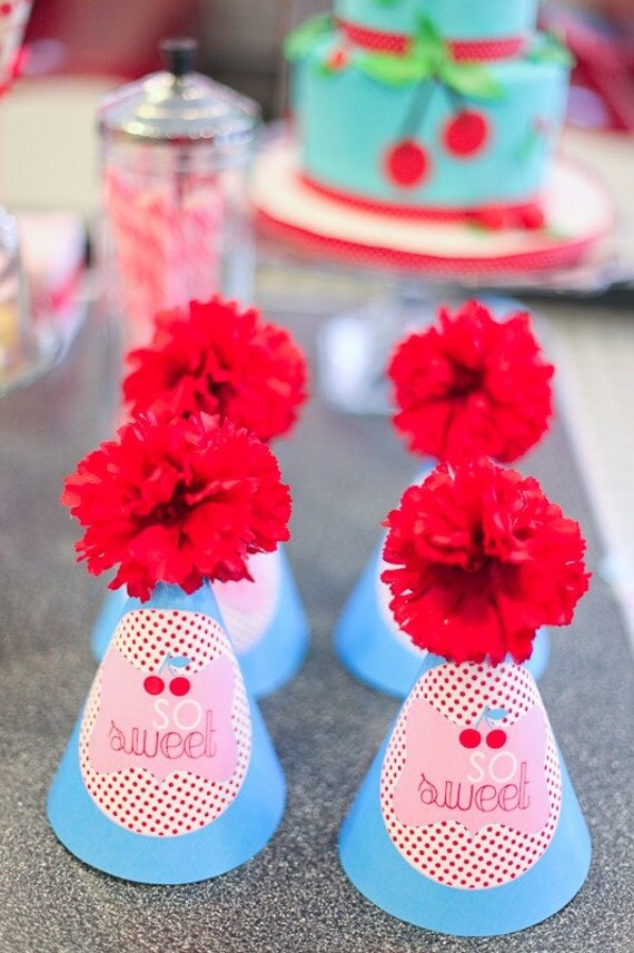 Cherry Party PRINTABLE Birthday Party Hats (INSTANT DOWNLOAD) by Love The Day Il_570xn