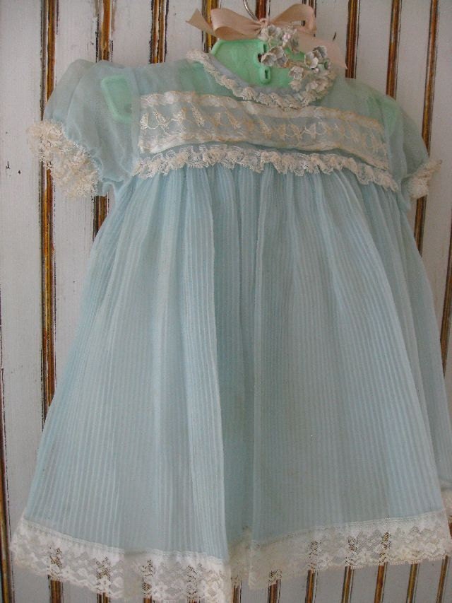 Sweet Vintage Light Blue Baby Girl Dress
