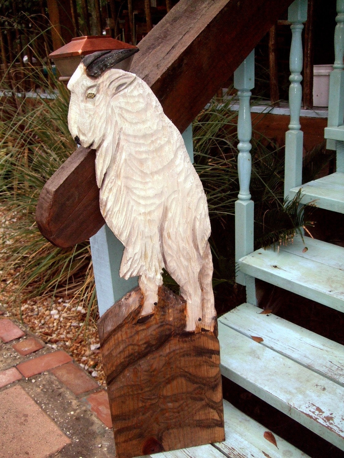 Mountain Goat 39 chainsaw wooden goat carving north by oceanarts10