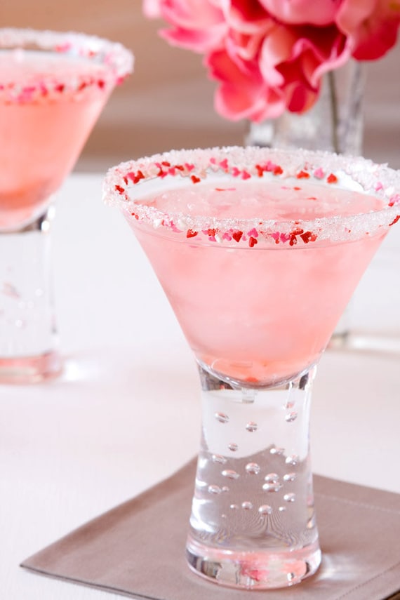 Cocktail sugar - pink red hearts drink rimming sugar - signature drink martini recipes included