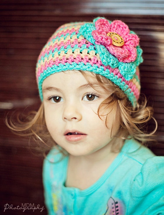 Items similar to Crochet Beanie with Flower, Crochet Girl Beanie ...