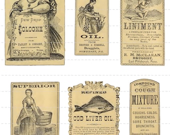 Antique Apothecary Labels Digital Download Vintage Pharmacy Druggist Drugstore General Store Perfume Potion Oil Spice Bottles Jars Old (106)
