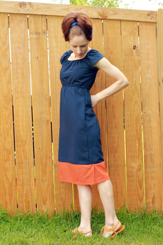 Items similar to Navy Blue Dress, Orange, Business Casual ...