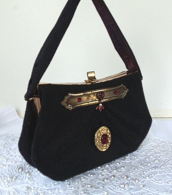 Black silk Purse Elegant Clutch with Locket by HopscotchCouture