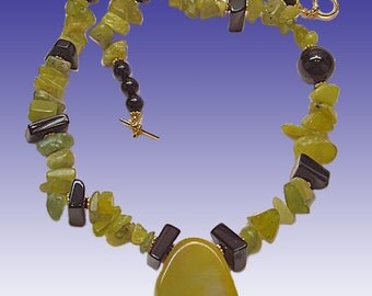 Earth Tones Organic Natural Jade Gemstones and Black Obsidian Necklace Fashion Jewerly Modern