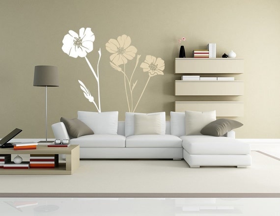 Vinyl Decals Large Poppy Wall Decal, Flowers Decals // 2 COLORS