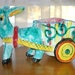 Donkey with Cart Planter. Vintage. Large Colorful Hand Painted. Ceramic. Made in Italy