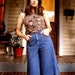Vintage Denim Gaucho Jean Culottes High Waist Wide Leg 1970s Hippie Jeans Skort small medium