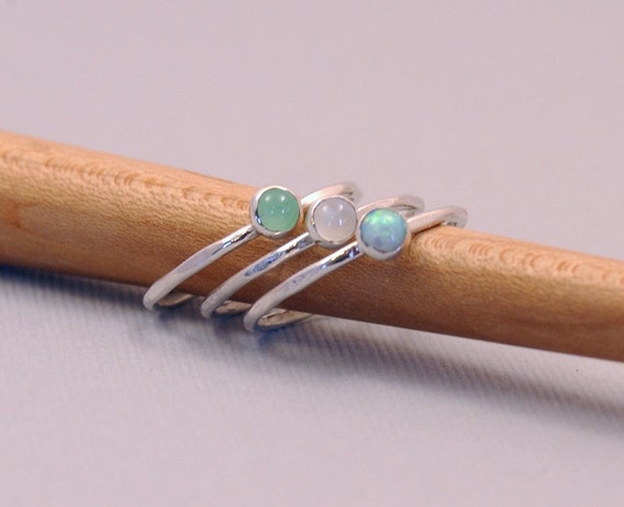 Stacking Rings (3) ,Thin Silver Rings, Silver Jewelry, Bezel, Opal ...