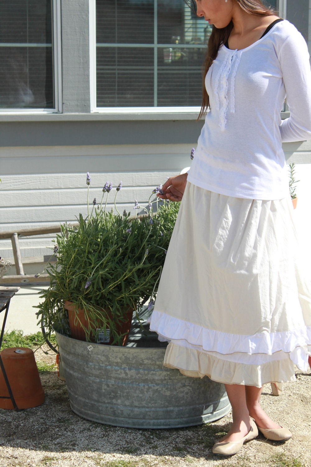 Vintage style Prairie skirt with ruffles Ready to ship