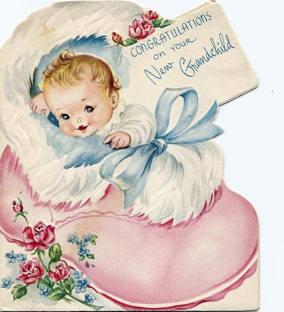 Items similar to Vintage Baby Cards Two 50s Greeting Cards Welcome New