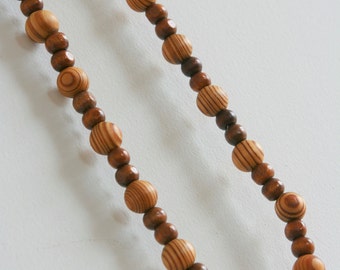 Brown boho wooden bead necklace, wood bead bracelet - elasticated stretchy necklace, wraparound stretch bracelet, retro, autumn colours