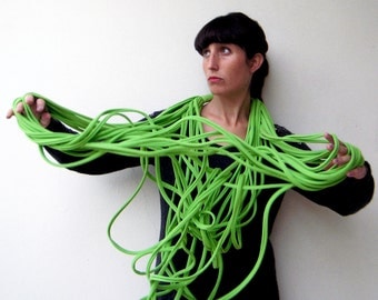 The noodle scarf - handmade in lime green jersey fabric