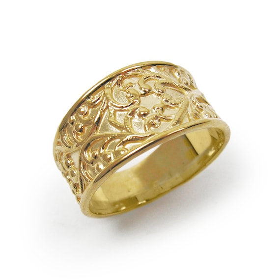 Art nouveau wedding ring. 9k yellow gold ring. by KaiJewelry585