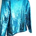 GLAM 80s Sequined Electric Blue Top Women's size Large Long Sleeve Key Hole Back Fancy Metallic Shiny Glitter Glam Rock Plus Size Betty Whit
