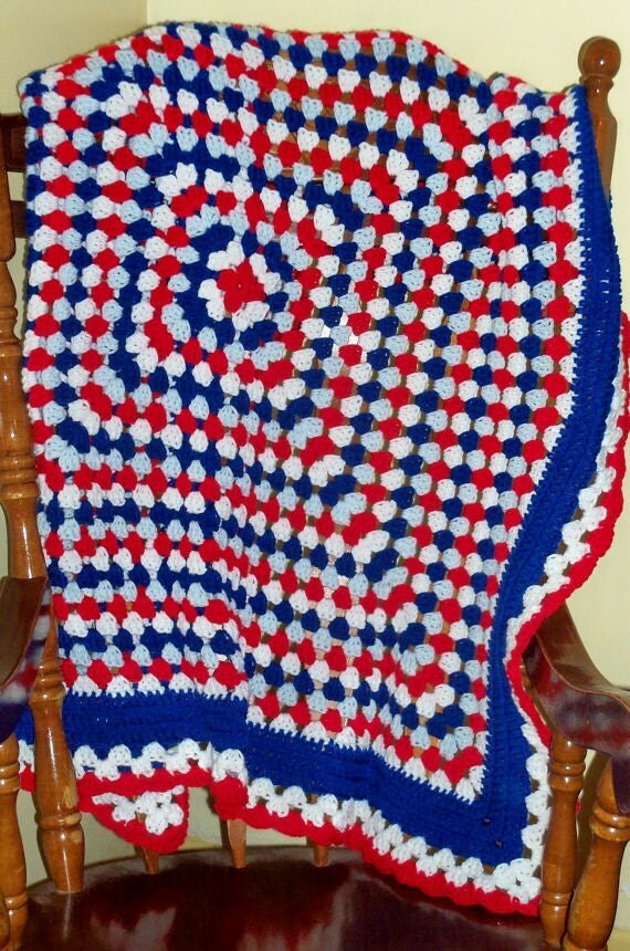 Patriotic Granny Afghan 49 inch Traditional by BeyondCrochetToo