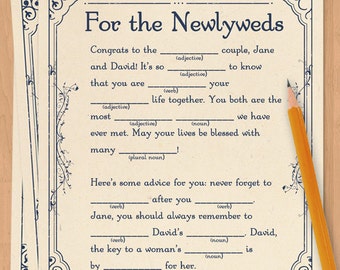 Wedding adlibs, wedding madlibs, wedding ad libs, wedding mad libs, wedding guest book alternative, bridal shower - PRINTABLE version