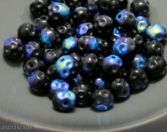 Round Black Czech Glass Beads 6mm (30) Small Pressed Opaque