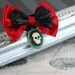 Red and black bow & skull hair clip - gothic victorian lolita accessories