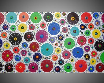 Colorful Circle Painting wall art decoration abstract painting on canvas 3D Textured abstract painting 48" x 24" Made to Order by ilonka