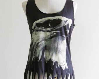 Eagle Animal Style Eagle Tank Top Women Crop Top Tee Shirt Eagle T-Shirt Black T-Shirt Screen Print Size S