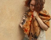 Felted scarf in autumn colors - Orange brown gray scarf - Soft wool scarf