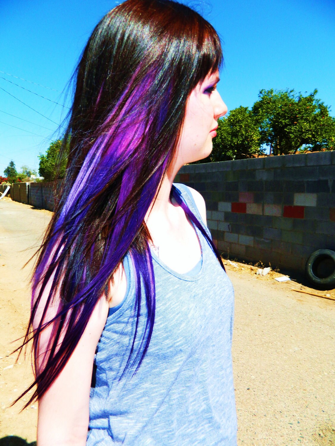 Purple Galaxy Hair Extensions, Human Hair Extensions, Clip in Human