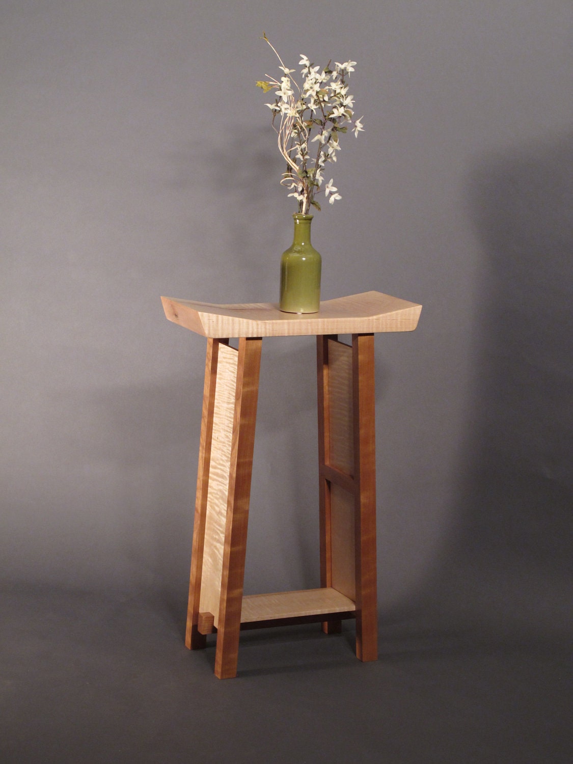 Small Side Table Tiger Maple & Cherry Narrow End Table/ Entry