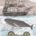 Clearance! Whale Art Print , Whale Painting Reproduction 5x7", Mixed Media Collage Painting , Nautical Wall Art and Home Decor , Ship Art