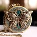 Locket, Blue Butterfly Necklace, Prom Necklace, Enameled Pendant, Vintage Locket, Picture Locket