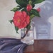 Art flower painting still life oil on canvas "Red Camellia and Shadow" by Sarah Sedwick 8x10in