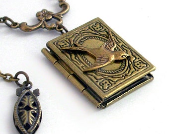 Bronze Book Locket - Secrets of Flight - Necklace Jewelry
