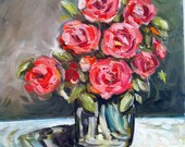 Roses Original Oil Painting in Pinks and Reds